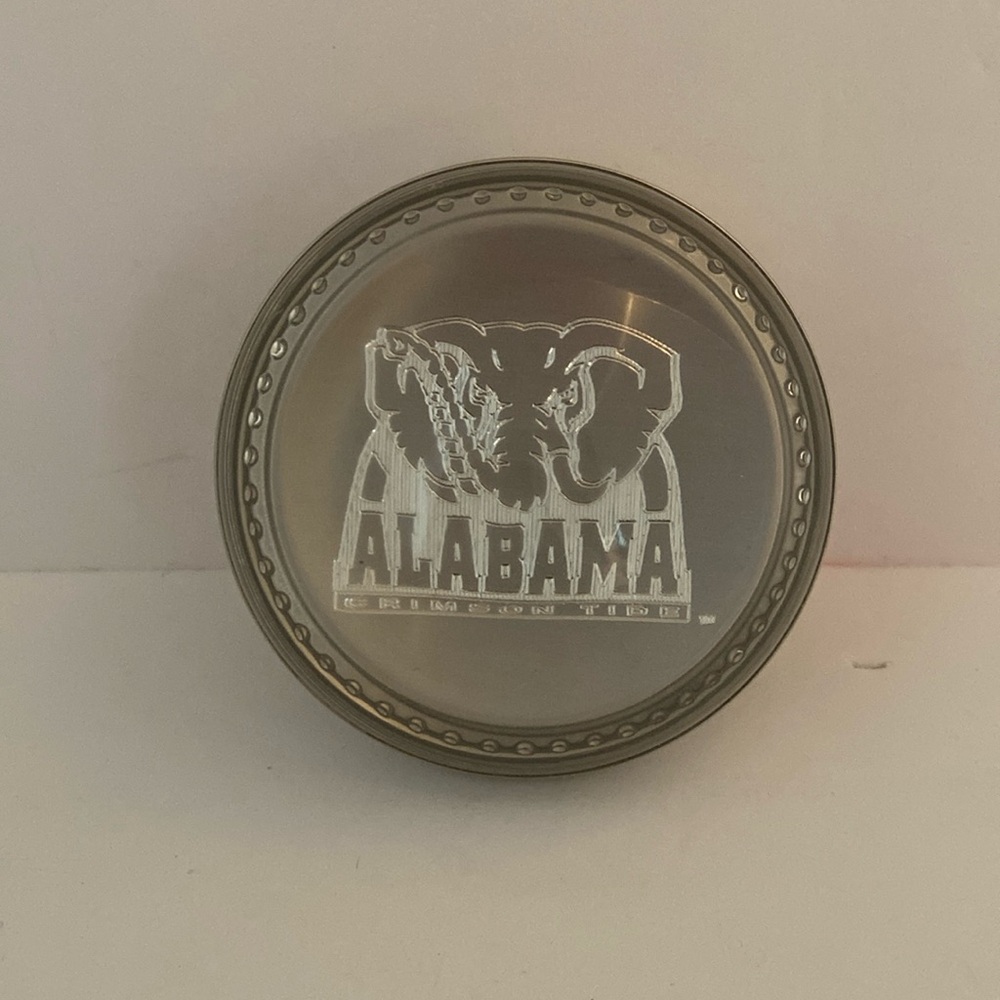 Vintage Salisbury Pewter Alabama Crimson Tide Glass Paperweight 3”x1.5”